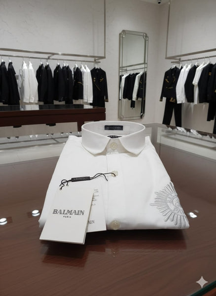 Premium White Designer Regular Fit Shirt with Elegant Chest Emblem
