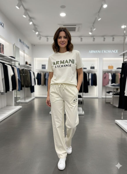 Women’s Premium Cream Co-Ord Set Stylish Printed T-Shirt with Matching Track Pant