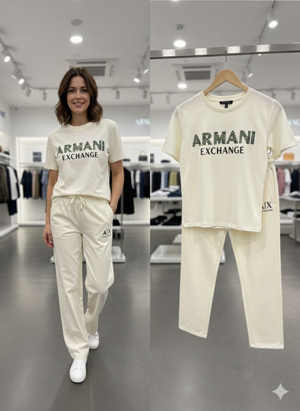 Women’s Premium Cream Co-Ord Set Stylish Printed T-Shirt with Matching Track Pant
