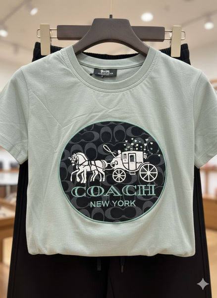 Women’s Printed T-Shirt with Black Straight Pants Stylish Casual Co-Ord Set