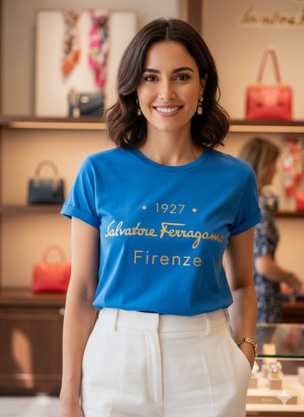 Women’s Blue Premium Graphic T-Shirt  Classic Round Neck Casual Tee