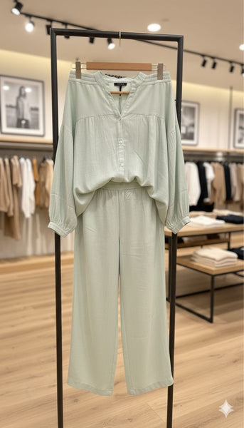 Women’s Mint Green Co-Ord Set Stylish Shirt with Wide Leg Pants