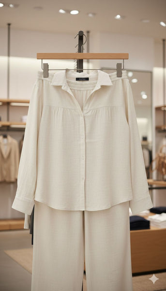 Women’s Elegant  Co-Ord Set Button Shirt with Wide Leg Pants