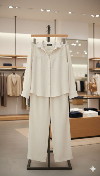 Women’s Elegant  Co-Ord Set Button Shirt with Wide Leg Pants