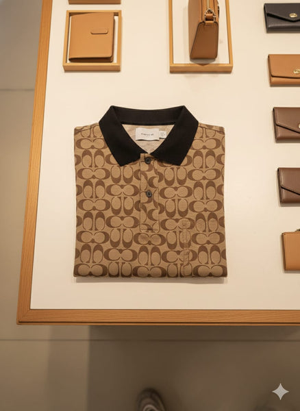 Premium Brown Monogram Polo T-Shirt with Black Collar