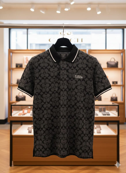 Luxury Imported Monogram Print Polo Shirt For Men