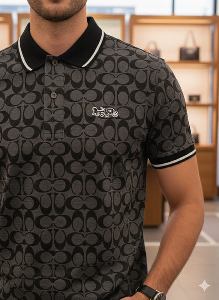 Luxury Imported Monogram Print Polo Shirt For Men