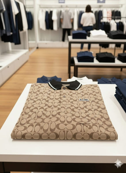 Premium Monogram Print Polo Shirt Luxury Designer Casual Wear
