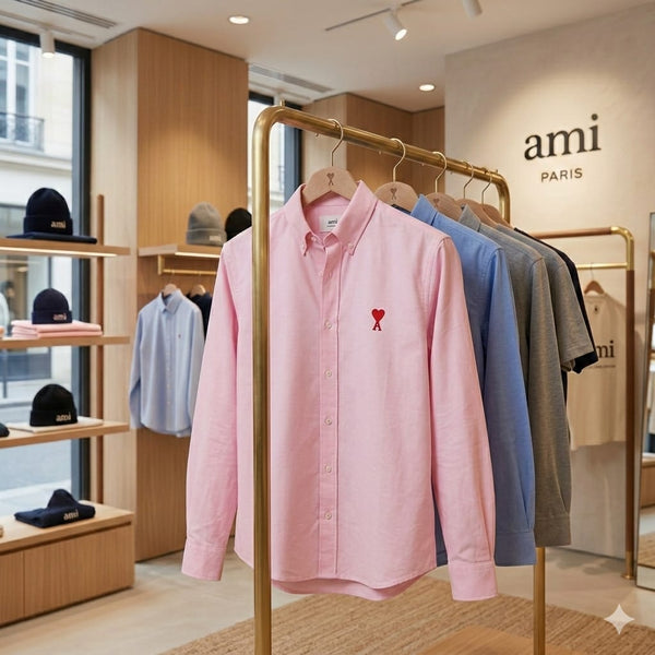 Smart Casual Premium Style Pink Button-Down Shirt with Signature Heart Logo