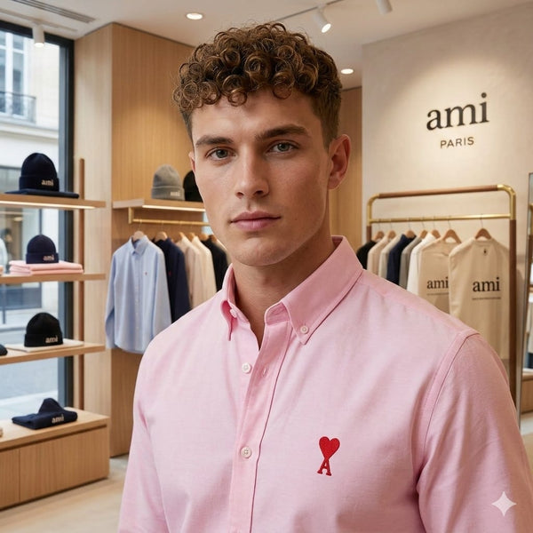 Smart Casual Premium Style Pink Button-Down Shirt with Signature Heart Logo