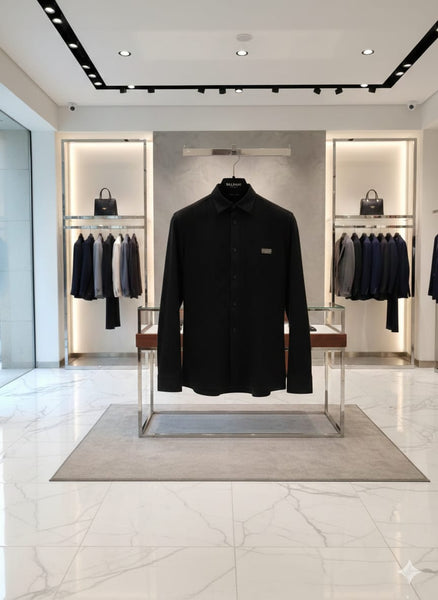 Premium Black Designer Shirt Elegant Regular Fit with Signature Detail