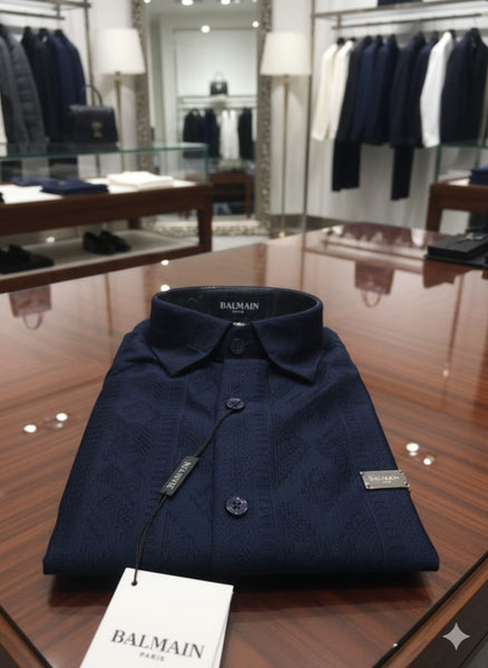 Premium Navy Textured Casual Shirt Smart Regular Fit Style