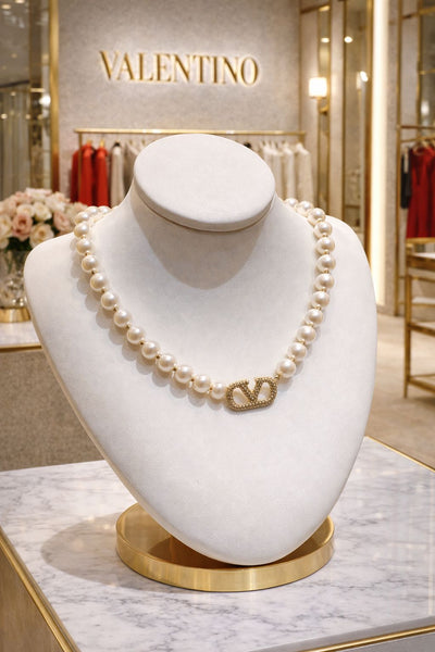 Luxury Pearl Necklace with Gold Designer Clasp  Elegant Statement Jewel