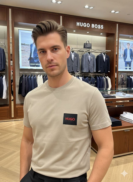 Luxury Regular Fit Crew Neck Tee with Contrast Red Patch