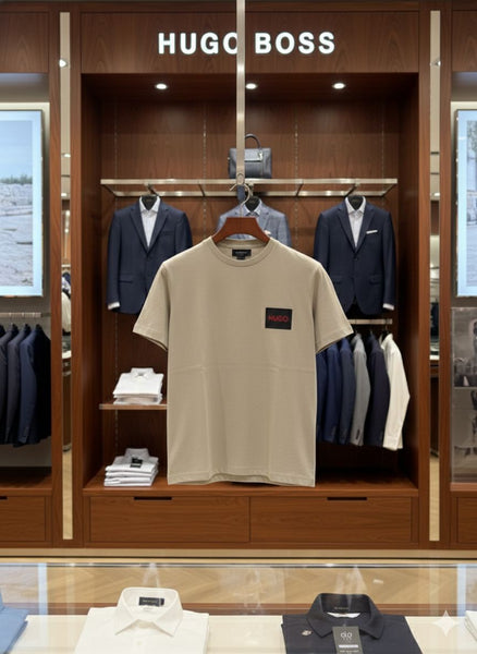 Luxury Regular Fit Crew Neck Tee with Contrast Red Patch