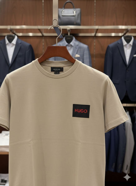 Luxury Regular Fit Crew Neck Tee with Contrast Red Patch