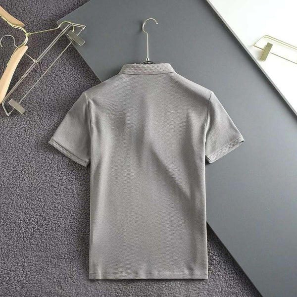 Men’s Premium Grey Polo T-Shirt Textured Collar Short Sleeve Casual Tee