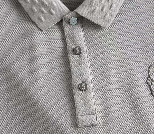 Men’s Premium Grey Polo T-Shirt Textured Collar Short Sleeve Casual Tee