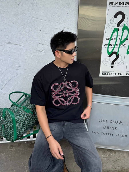 Men’s Premium Embroidered Logo Drop Shoulder T-Shirt with Bold Front Design