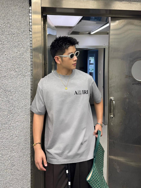 Men's Premium Grey Embroidered Brand Script Drop Shoulder T-shirt