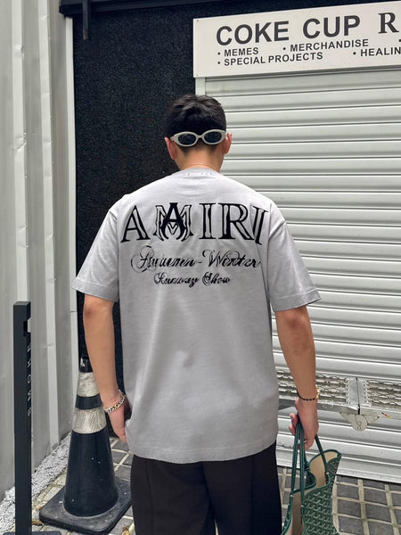 Men's Premium Grey Embroidered Brand Script Drop Shoulder T-shirt