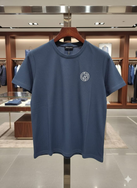 Men’s Premium Textured Blue T-Shirt  Classic Crew Neck Casual Half Sleeve Tee