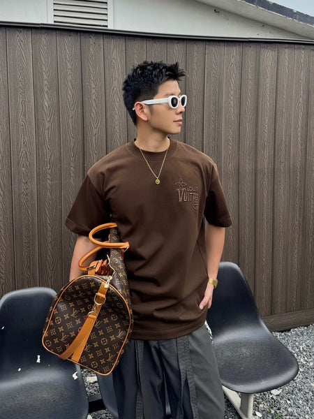 Luxury Designer Back Print Brown Oversized T-Shirt Premium Casual Streetwear for Men