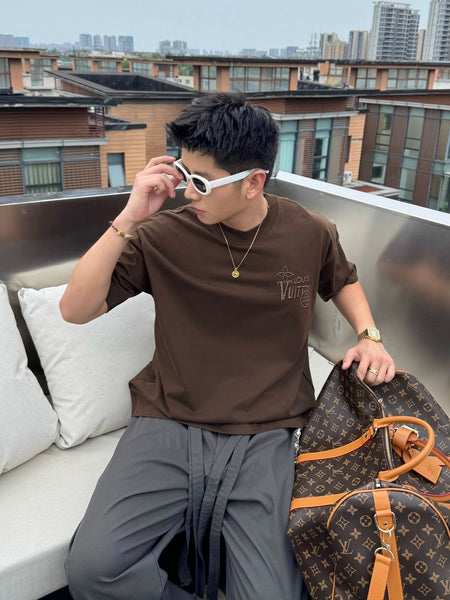 Luxury Designer Back Print Brown Oversized T-Shirt Premium Casual Streetwear for Men