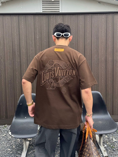 Luxury Designer Back Print Brown Oversized T-Shirt Premium Casual Streetwear for Men