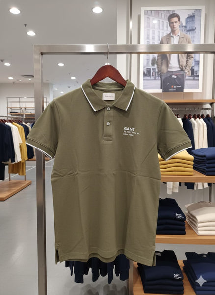 Men’s Olive Green Classic Polo T-Shirt with Contrast Collar