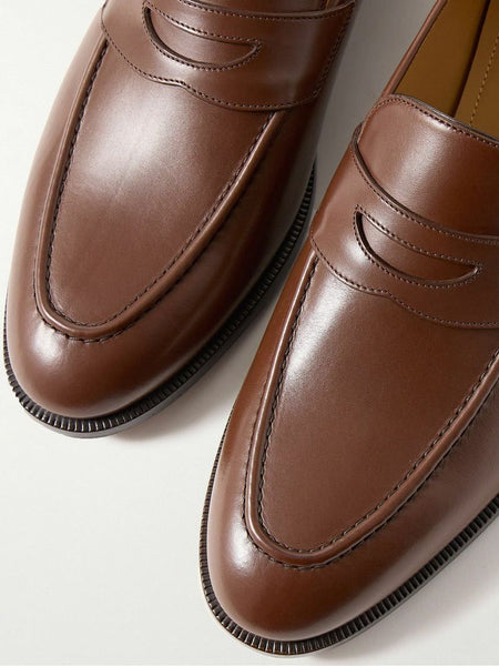 Classic Brown Leather Loafers – Elegant Slip-On Formal Shoes for Men