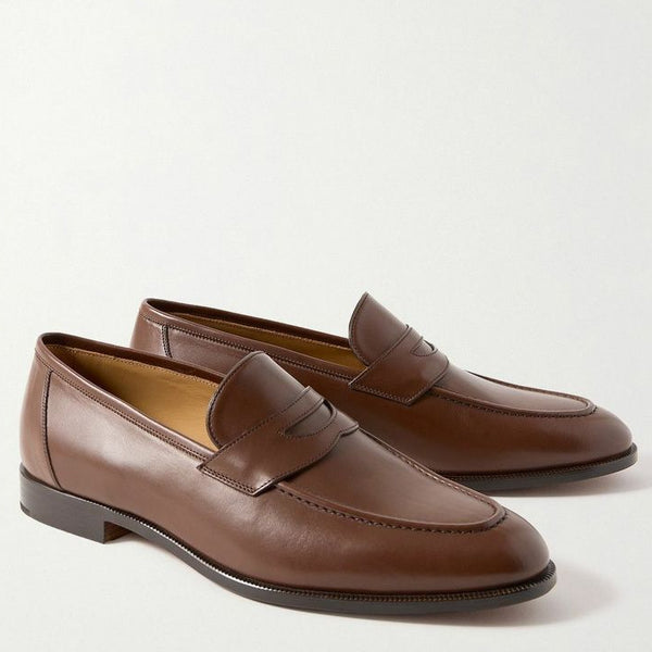 Classic Brown Leather Loafers – Elegant Slip-On Formal Shoes for Men