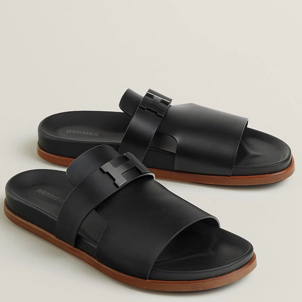 Premium Black Leather Slides  Elegant & Comfortable Slip-On