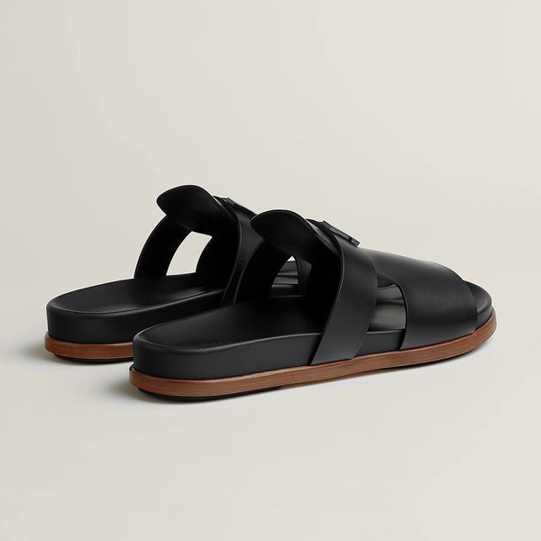 Premium Black Leather Slides  Elegant & Comfortable Slip-On