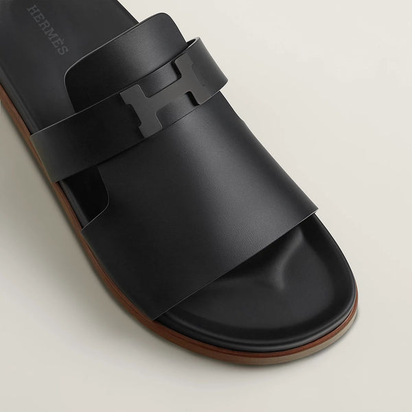 Premium Black Leather Slides  Elegant & Comfortable Slip-On