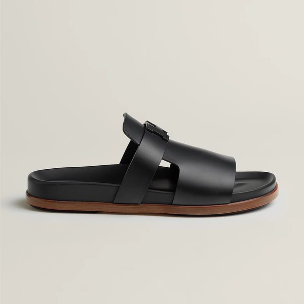 Premium Black Leather Slides  Elegant & Comfortable Slip-On