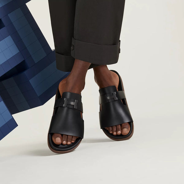 Premium Black Leather Slides  Elegant & Comfortable Slip-On