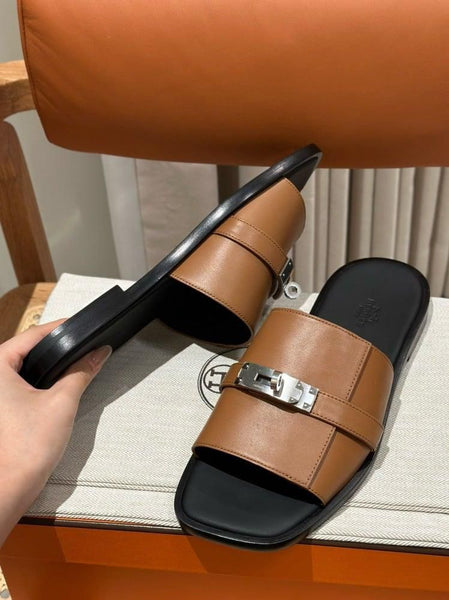 Men’s Premium Tan Slide Sandals  Stylish Casual Comfort Slippers