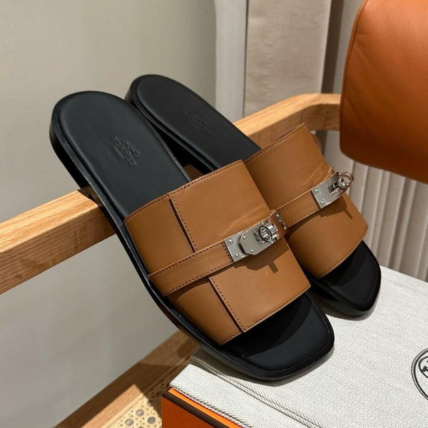 Men’s Premium Tan Slide Sandals  Stylish Casual Comfort Slippers