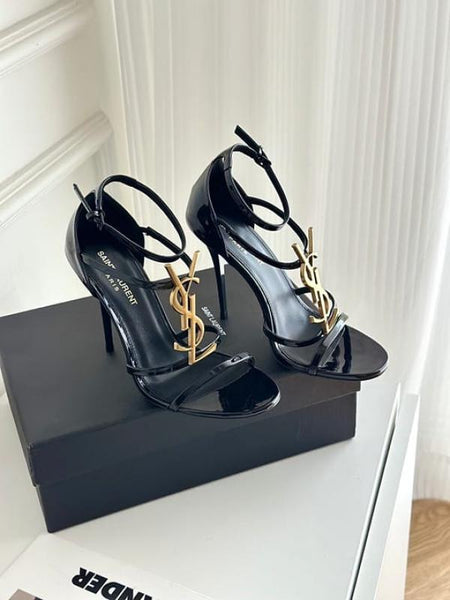 Elegant Black Designer Heels with Gold Detail – Chic Party Wear
