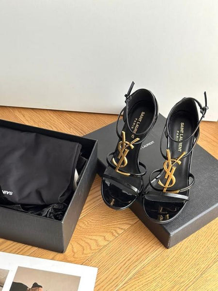 Elegant Black Designer Heels with Gold Detail – Chic Party Wear