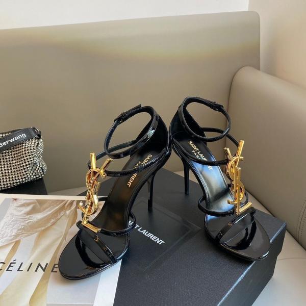 Elegant Black Designer Heels with Gold Detail – Chic Party Wear
