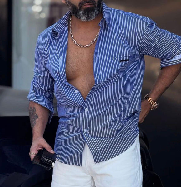 Men’s Premium Striped Formal Shirts  Stylish Red & Blue Designer Collection