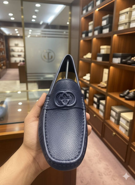 Luxury Navy Leather Loafers  Elegant Slip-On Comfort Shoes