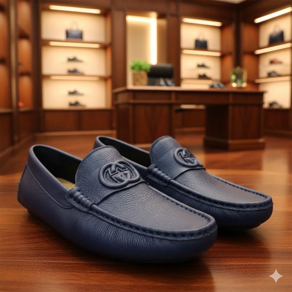 Luxury Navy Leather Loafers  Elegant Slip-On Comfort Shoes