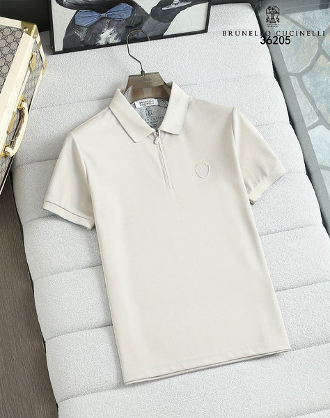 Premium Half-Zip Polo T-Shirt with Contrast Collar Detail