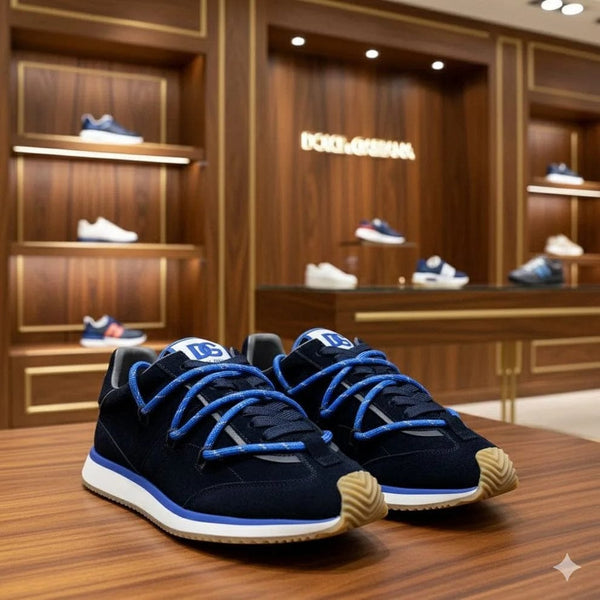 Luxury Navy Blue Designer Lace-Up Sneakers