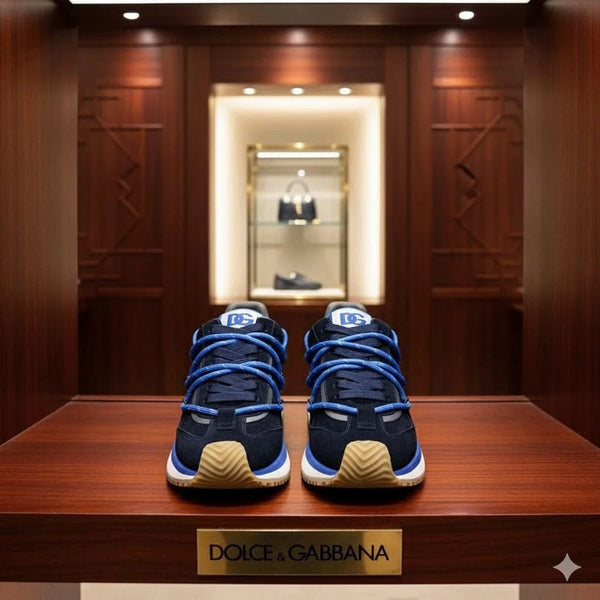 Luxury Navy Blue Designer Lace-Up Sneakers