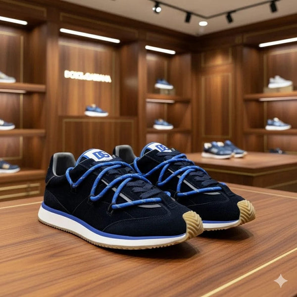 Luxury Navy Blue Designer Lace-Up Sneakers