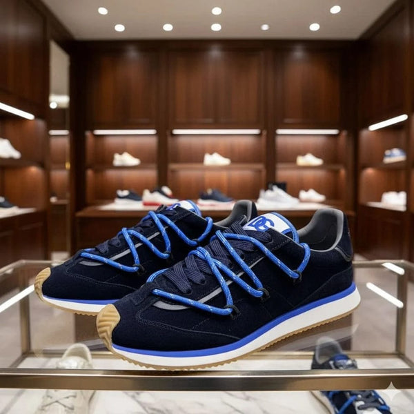 Luxury Navy Blue Designer Lace-Up Sneakers